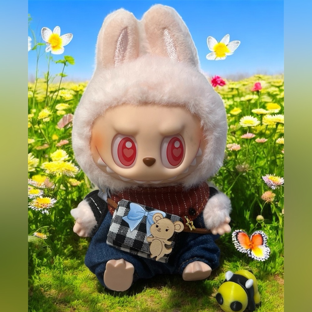 Adorable Plush Bunny farmer labubu outfit ( Doll not included )